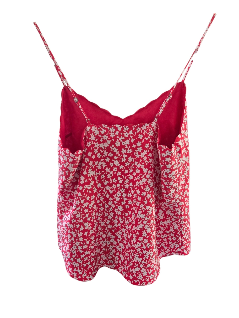 J Crew Red White Floral Scallop Cami Top Womens 0 Adjustable Strap Tank - Picture 2 of 6